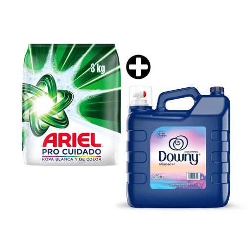 COMBO: Detergente en Polvo Ariel Pro Cuidado 8kg + Suavizante Downy Amanecer 8L