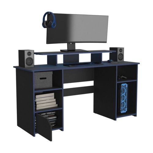 Escritorio Gamer Recto Keria 1 Puerta Wengue Azul