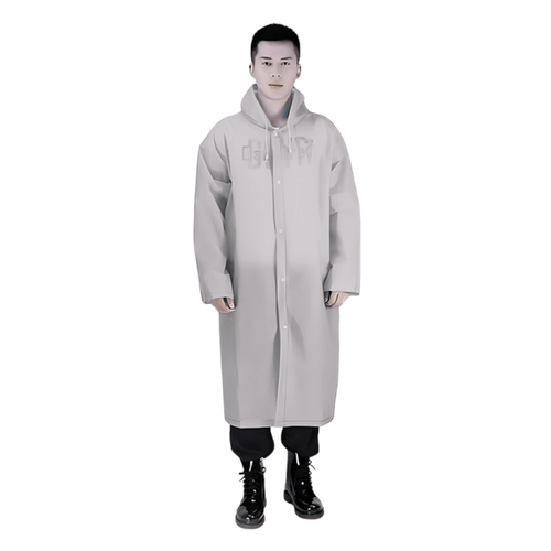Poncho Impermeable Grueso de Mangas Rectas con Capucha y Botones Gris
