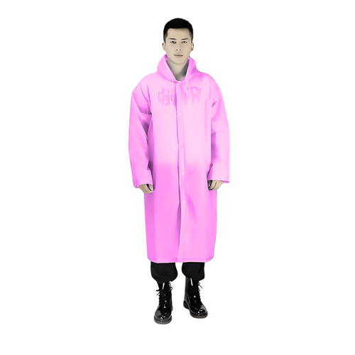 Poncho Impermeable Grueso de Mangas Rectas con Capucha y Botones Rosado