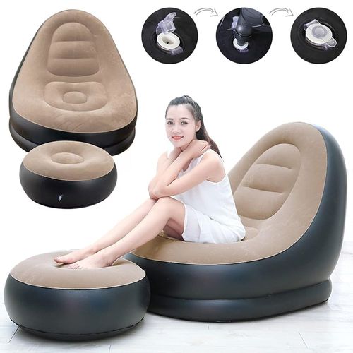 Sillon Sofá Inflable Portátil Plegable Con Reposapiés Puff