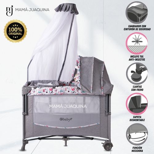 Cuna Corral de Lujo «FIYI» Gris- Rosa