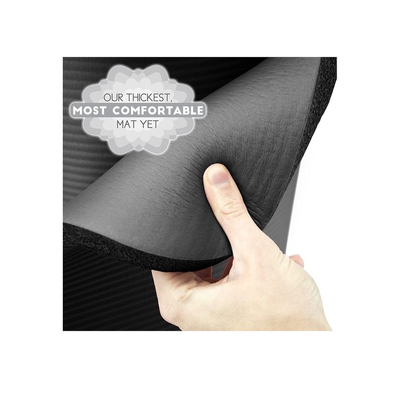 Colchoneta-Yoga-Mat-20-mm-Extra-Gruesa-con-Bolso-y-Sujetador-Pilates-Gym-Negro