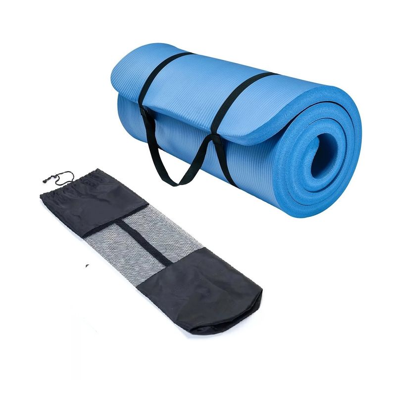Colchoneta-Yoga-Mat-20-mm-Extra-Gruesa-con-Bolso-y-Sujetador-Pilates-Gym-Azul