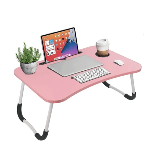 Mesa plegable portátil para Laptop con Ranura y Posavasos Rosado