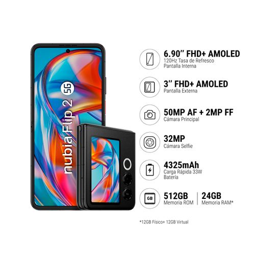 Celular Nubia Flip 2  12GB 512GB Negro