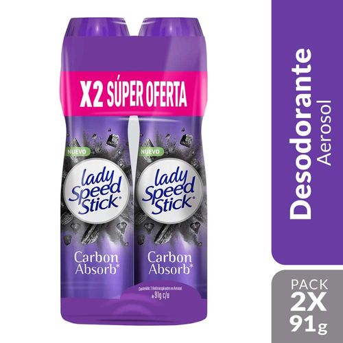 Desodorante para Mujer en Aereosol LADY SPEED STICK Carbon Absorb Spray 91g Frasco 2un