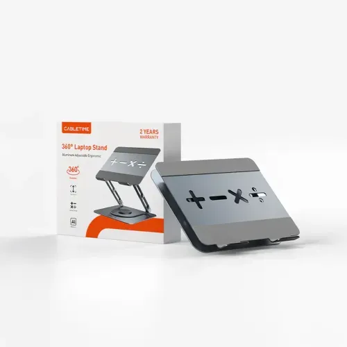 Soporte para Laptop de Aluminio Cabletime Premium Giratorio 360°, Ajustable, Antideslizante, Ventila