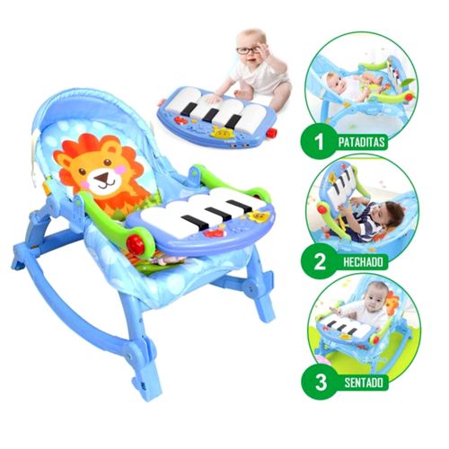 3 en 1 Silla Mecedora Musical con piano Azul