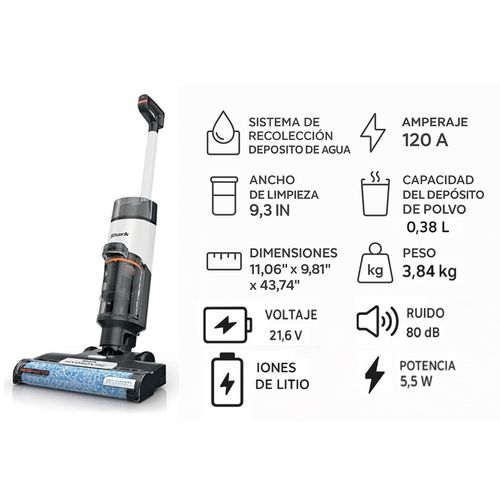 SHARK Aspiradora inalámbrica HydroVac sistema de autolimpieza 3-1, 120 A, 5,5 W, 21,6 V con solucion