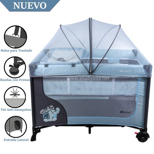 EBABY Cuna Corral con Cambiador Happy Dream Celeste