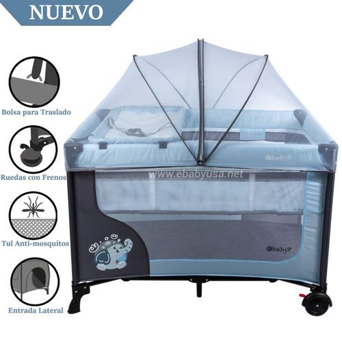 Cuna Corral Ebaby con Cambiador Happy Dream Celeste EB727-2