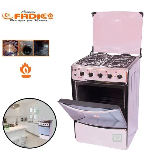 Cocina con Tapa de Vidrio y Horno Fadic Kiara 4H Gris