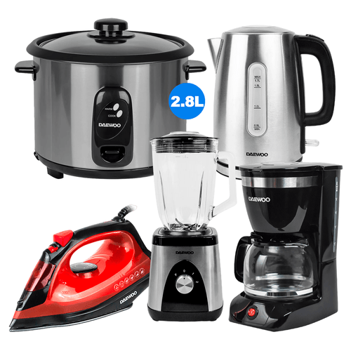Daewoo Hervidor1.7L+Arrocera2.8L+Licuadora+Plancha+Cafetera