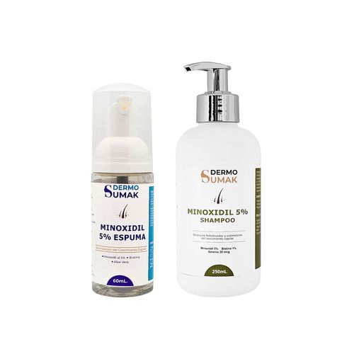 MINOXIDIL 5% EN ESPUMA 60ML - DERMO SUMAK|SHAMPOO CON 5% DE MINOXIDIL 250ML - DERMO SUMAK