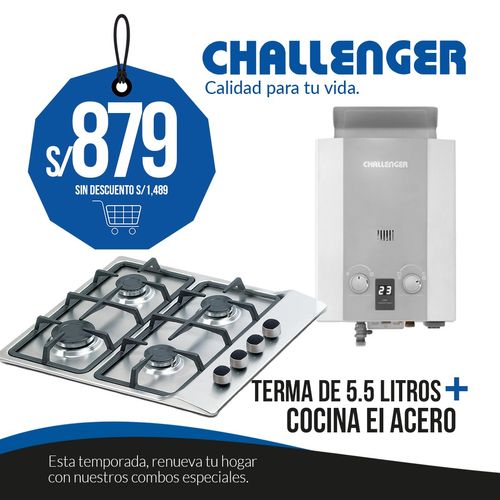 COMBO: COCINA SG6040 EI ACERO+TERMA DE 5.5 LITROS BAJA PRESION WHG7054