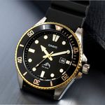 Reloj-Casio-Duro-Marlin-MDV-106G-1AV-Fecha-Acuatico-Correa-De-Resina-Negro-Dorado