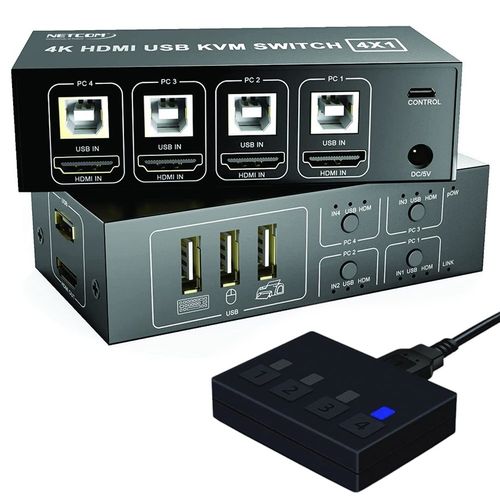 Conmutador Kvm HDMI SWITCH 4 X 1 4K 60Hz NETCOM 4 puertos USB