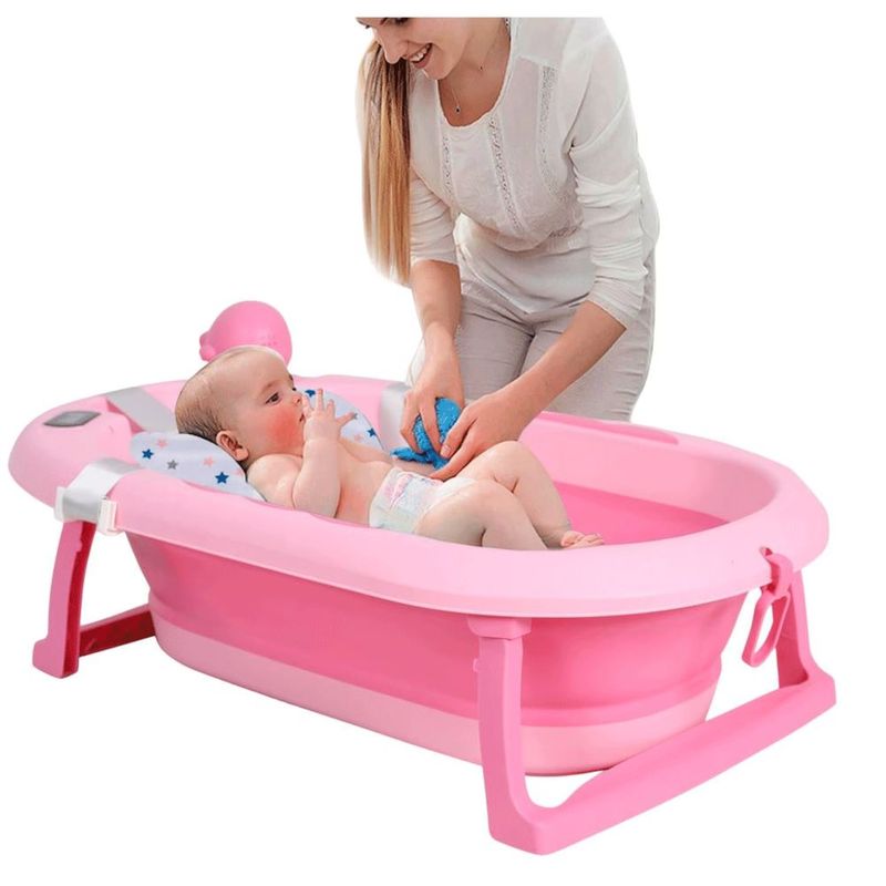 NUEVO-Tina-Bañera-Plegable-JELLY-Con-Termometro-Rosado