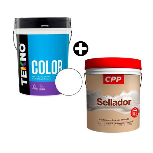 COMBO Pintura Látex Teknocolor Blanco 4 galones + Sellador CPP 4 galones