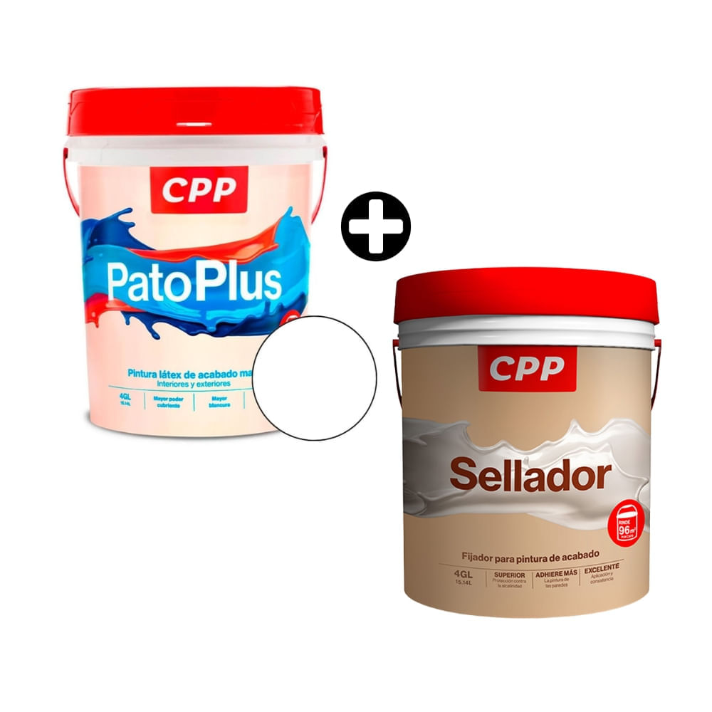 COMBO Pintura Látex Patoplus blanco 4 galones CPP + Sellador CPP 4 ...