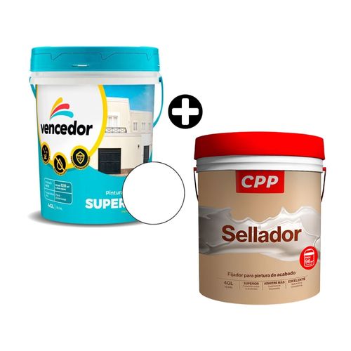 COMBO Supermate exteriores nuevo Blanco 4 galones Vencedor + Sellador CPP 4 galones