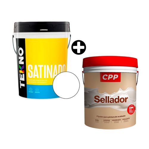 COMBO Pintura Látex Tekno satinado Blanco 4 galones + Sellador CPP 4 galones