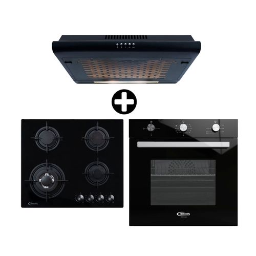 COMBO Klimatic: Cocina empotrable Nina 60 Negra 60cm + Horno Empotrable Berlin Eléctrico Acero 70L Negro + Campana IWH101NE/M 60cm