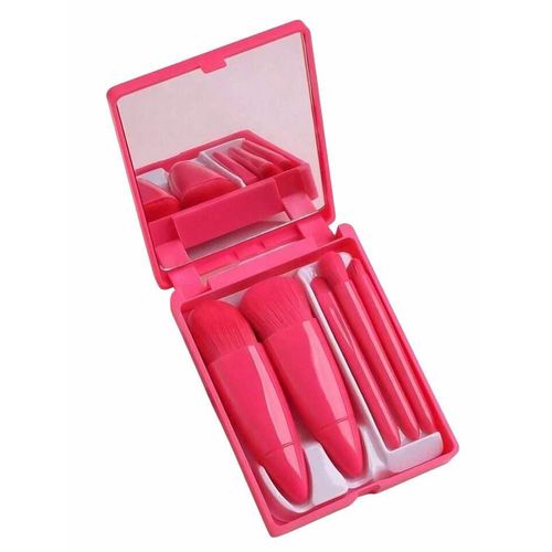 Juego de 5 Mini Brochas con Estuche y Espejo Fucsia