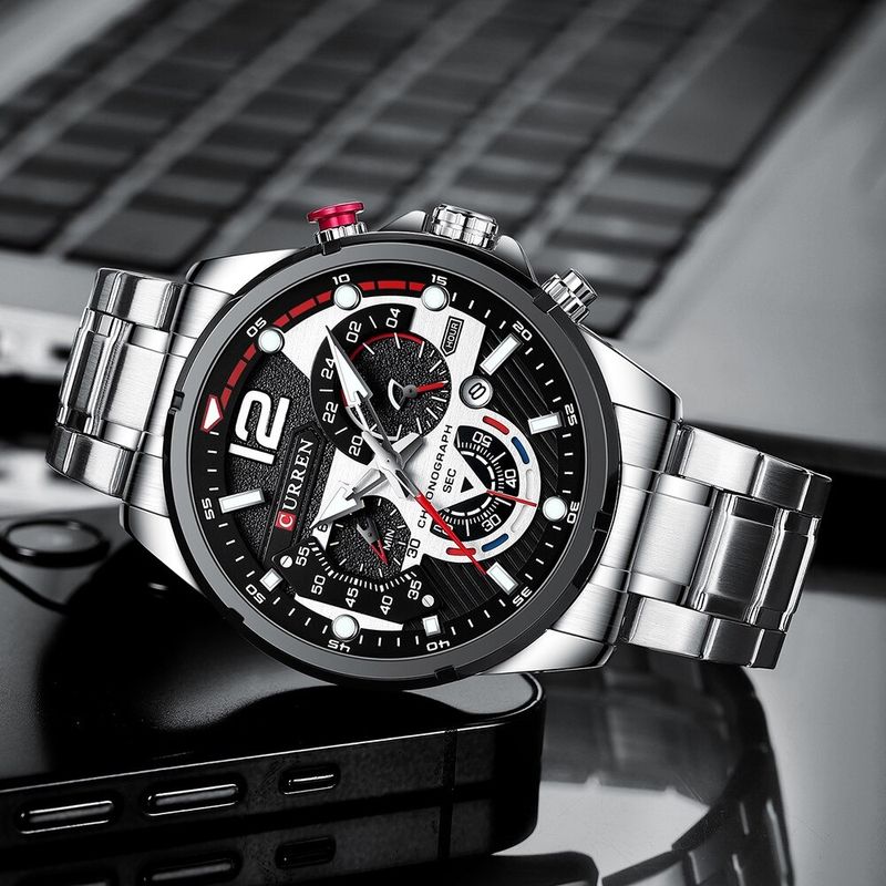 Reloj-Lujo-CURREN-8395-Plateado-Cronografo-Cuarzo