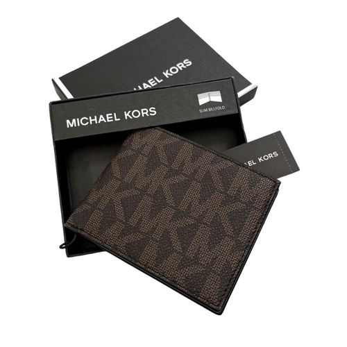 Billetera Bifold Hombre Michael Kors Slim Monogram Marron
