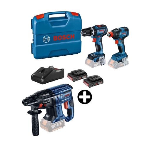 COMBO Bosch: Taladro percutor GSB-90C 18V + Llave de impacto GDX 18V-200 + Rotomartillo inalámbrico 18V GBH 180-LI Brushless
