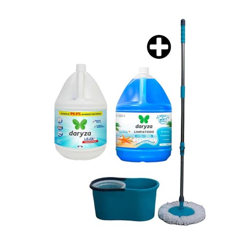 COMBO Lejía tradicional Daryza 1 galón + Limpiatodo Antibacterial Daryza Brisa 1gl + Balde escurridor automático + Mopa Orange