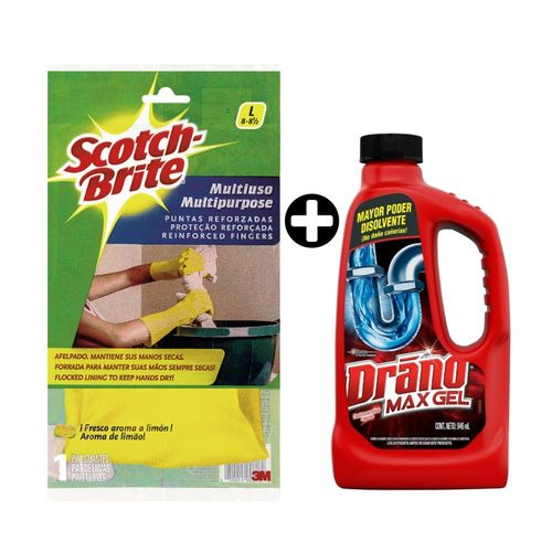 COMBO Desatorador Drano Plus 946ml + Guante 3M Scotch-Brite Multiuso T8