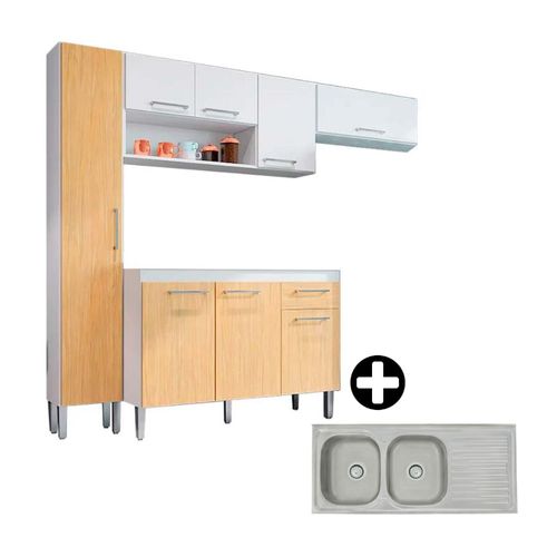 COMBO Mueble Alacena de Cocina Madrid 223cm MDP Orange + Lavadero 2 pozas con escurridor 120x50cm para mueble Record