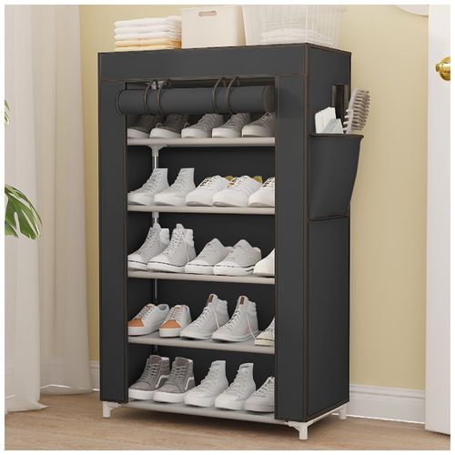 Zapatero Organizador 5 Niveles Desmontable de Tela Negro QQ3