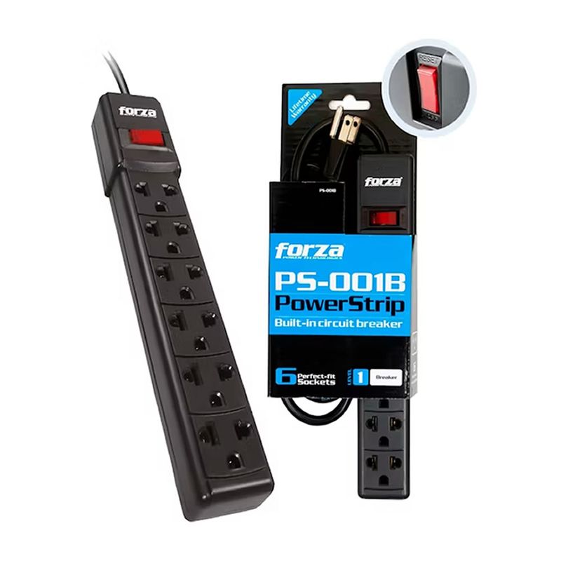Supresor-de-Picos-Forza-PS-001B-6-Puertos-Negro-