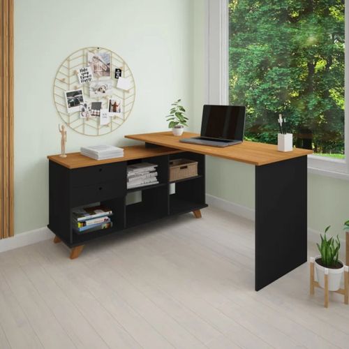 Escritorio en L con Organizador Boricua color Negro/Marrón TU MESITA