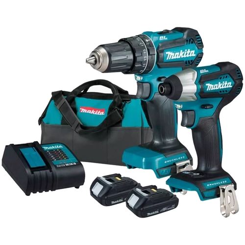 Taladro Percutor 1/2" + Atornillador de Impacto 1/4" 18V BL 2 Bat y Carg Makita DLX2286SYX