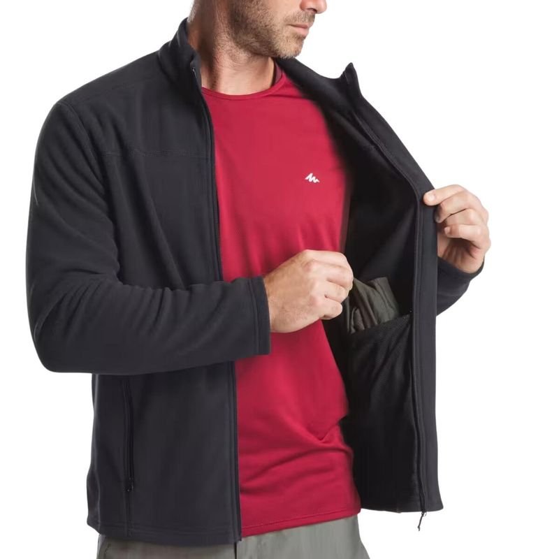 Casaca-Polar-de-montaña-y-trekking-cremallera-Hombre-Quechua-MH120---Negro-Talla-L