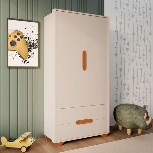 Ropero Infantil Leo 2 Puertas 2 Cajones Off White/Freijo