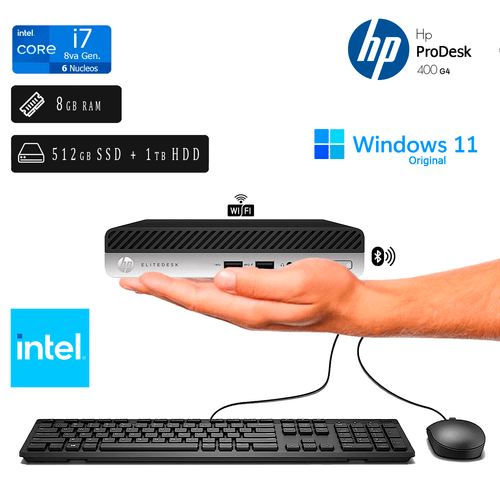 CPU HP ProDesk Mini 400 G4 Intel Core i7 8va Gen 8GB RAM  512GB SSD + 1TB HDD.