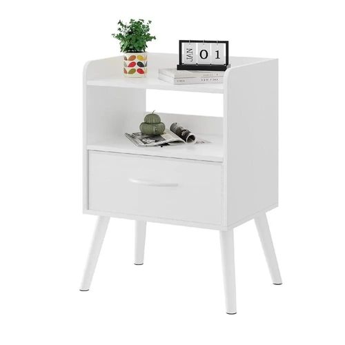 Velador Mesa de Noche Clásica Ramón 1 cajón color Blanco TU MESITA