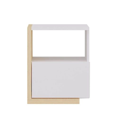 Velador Mesa de Noche Normandi color Blanco/Duna 1 cajón TU MESITA