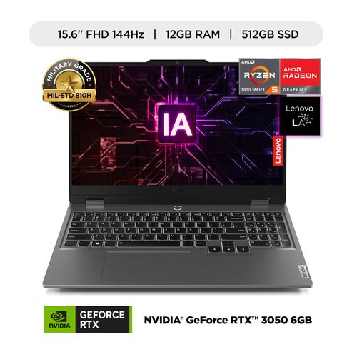 Laptop Gamer LENOVO IA LOQ AMD Ryzen 5 7235HS 12GB RAM 512GB SSD RTX 3050 6GB 15.6" 144 Hz