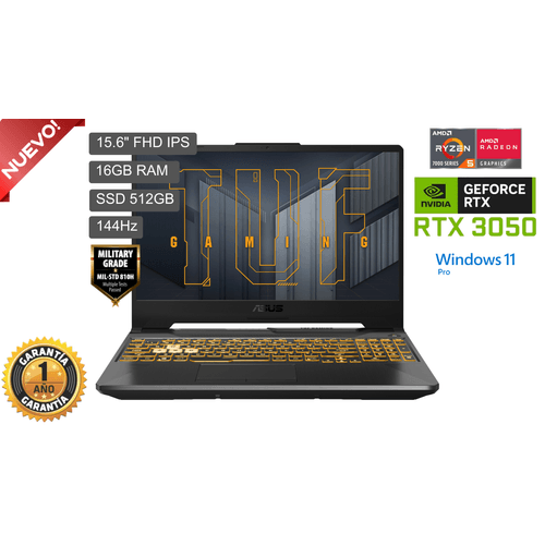 Laptop Gamer ASUS TUF A15 Ryzen 5 7535HS 16GB DDR5 512GB SSD RTX 3050 4GB 15.6” FHD 144Hz + 1TB HDD