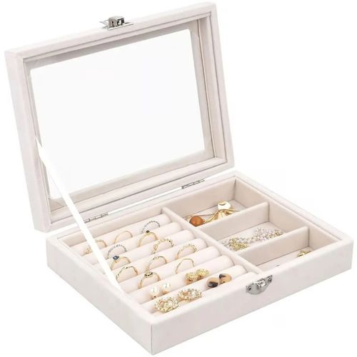 Joyero Cofre Organizador Portatil Multiusos Terciopelo 1 Piso - Beige