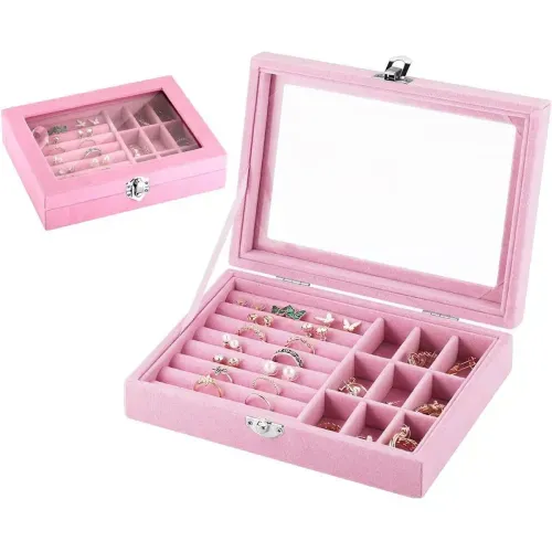 Joyero Cofre Organizador Portátil Multiusos Terciopelo 1 Piso - Rosado