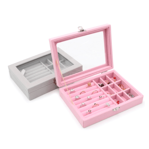 Joyero Caja Organizadora Portátil Terciopelo Rosa