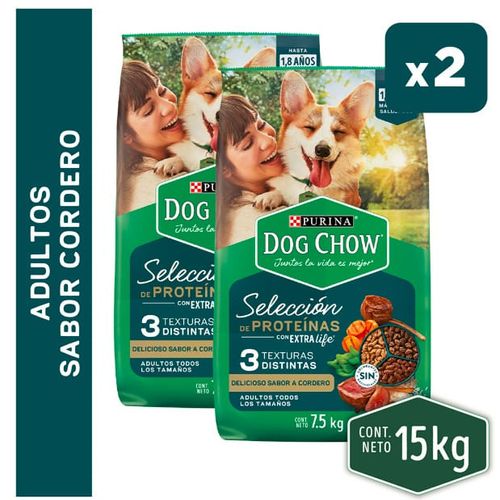 Pack x2 Comida para Perro DOG CHOW adulto todos los tamaños sabor cordero y otras proteínas Bolsa 7.5kg